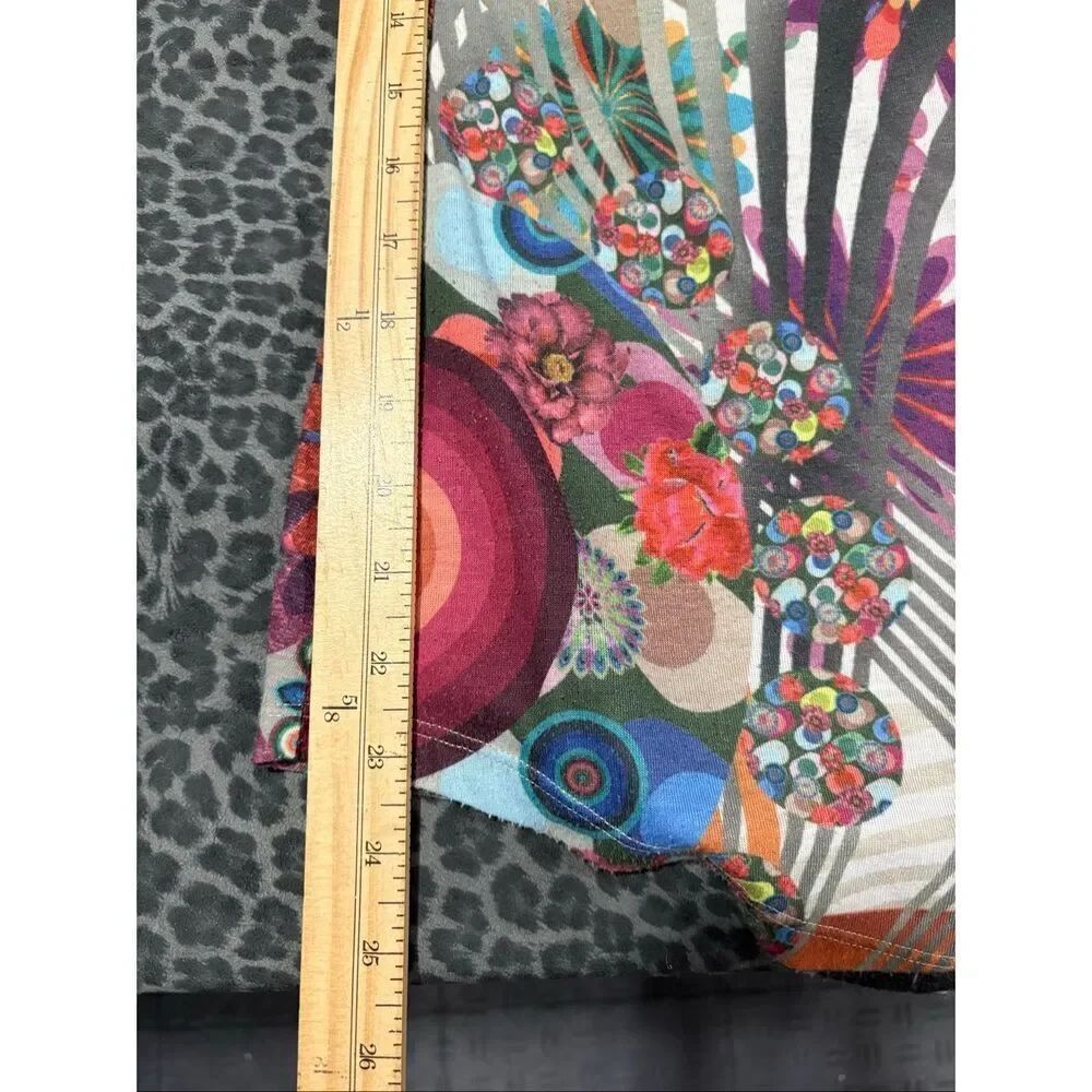 VTG Desigual Women’s Graphic Floral Top S Boho Artsy 3/4 Sleeve Tee Y2K Stretch - Picture 6 of 7